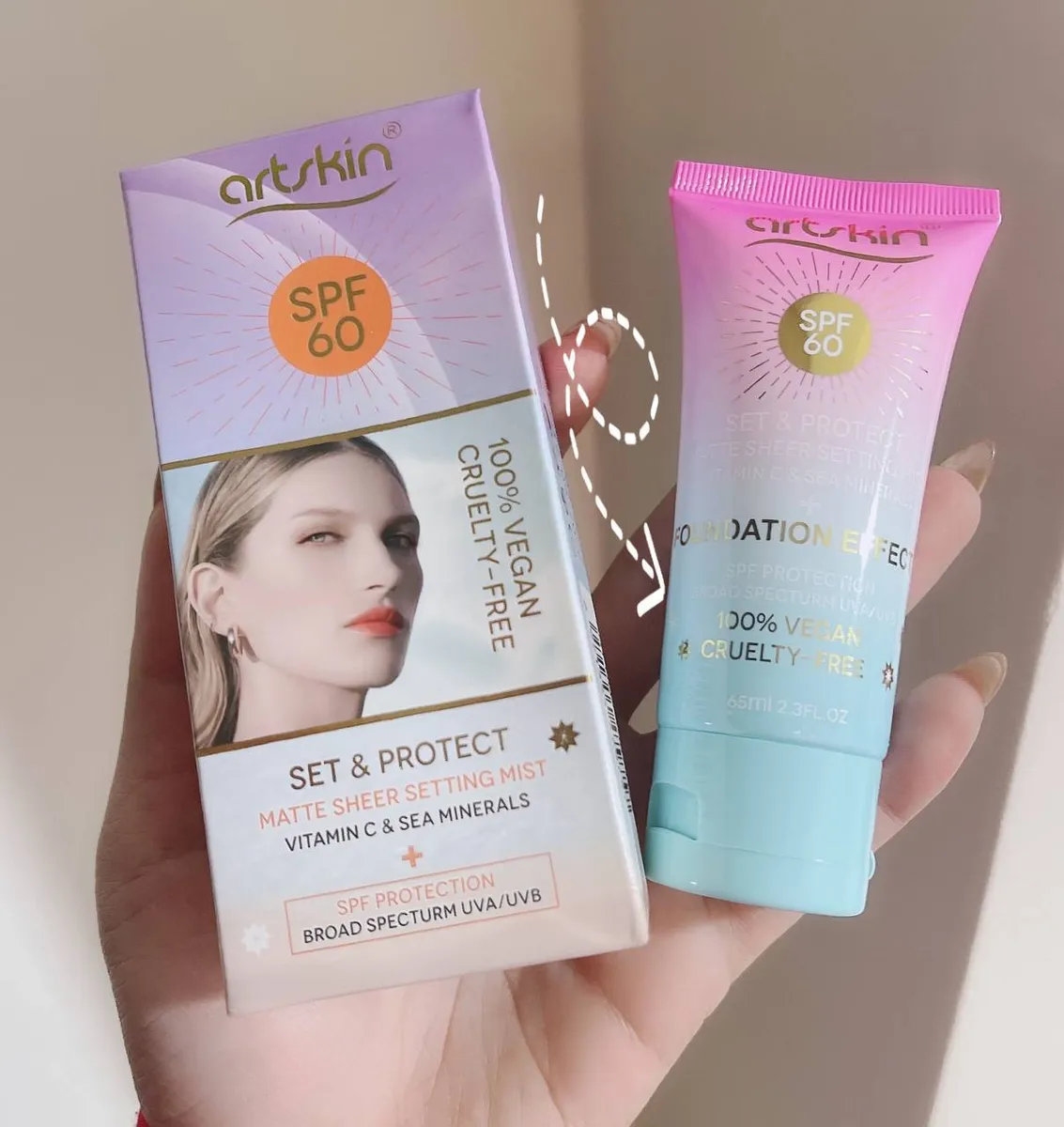 کرم ضد آفتاب رنگی آرت اسکین SPF60 با افکت کرم پودر