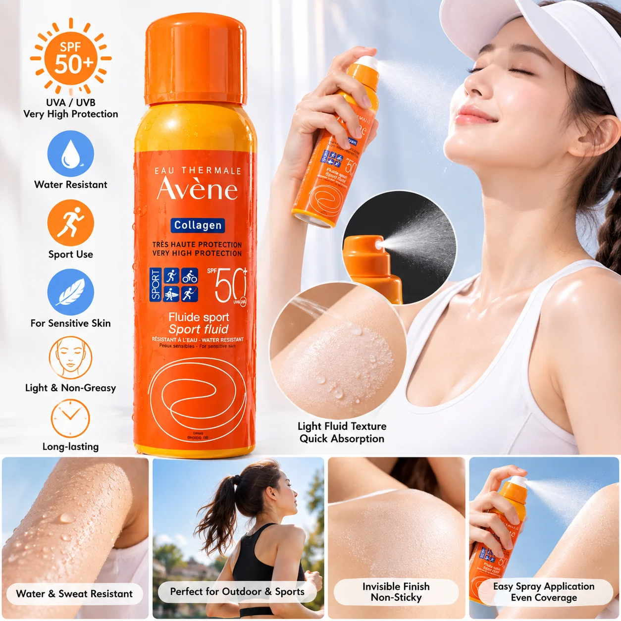 اسپری ضدآفتاب ورزشی SPF 50+ کلاژن اون - تصویر 2