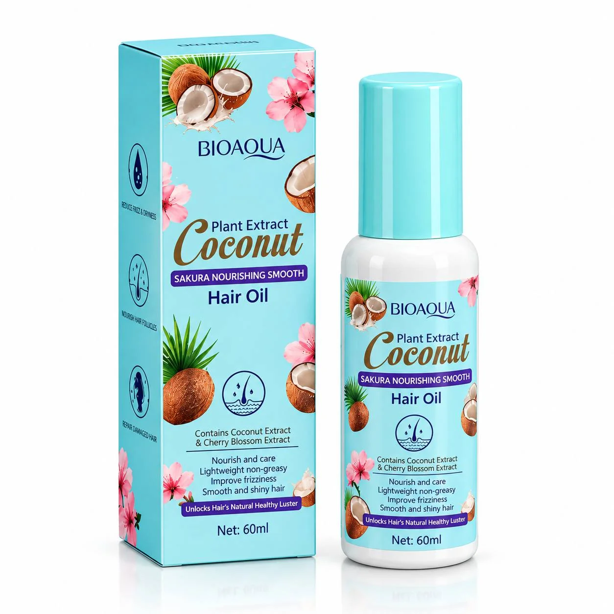 روغن موی نارگیل و شکوفه گیلاس بیوآکوا