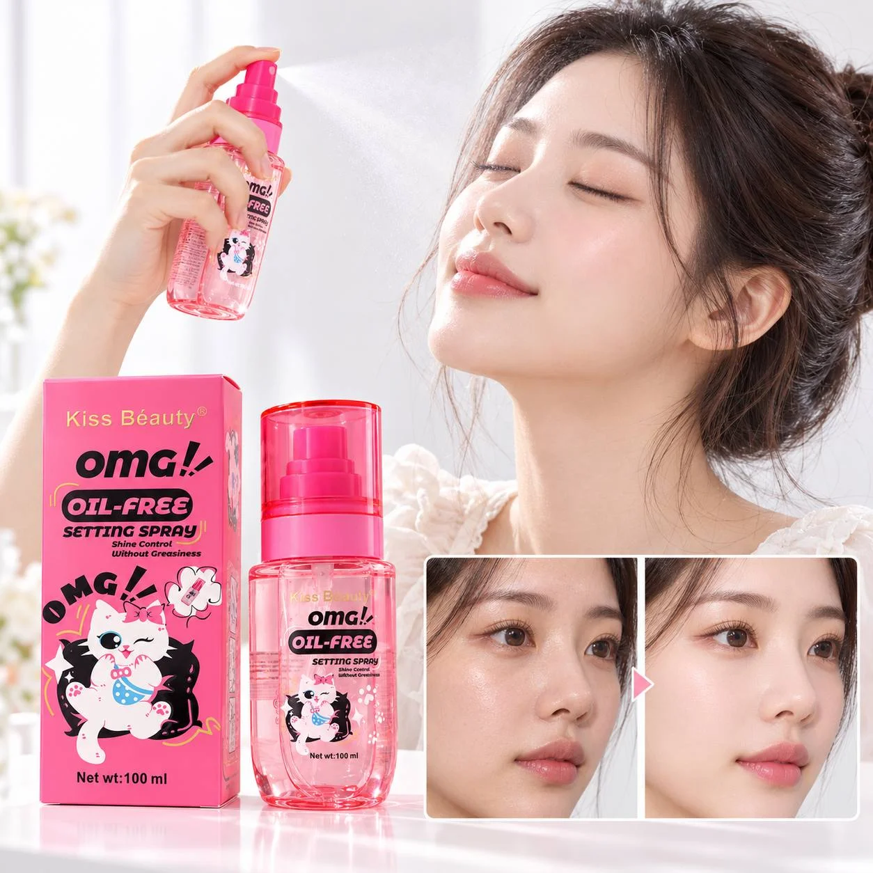 اسپری فیکس بدون چربی Kiss Beauty مدل OMG! با طرح گربه - تصویر 2