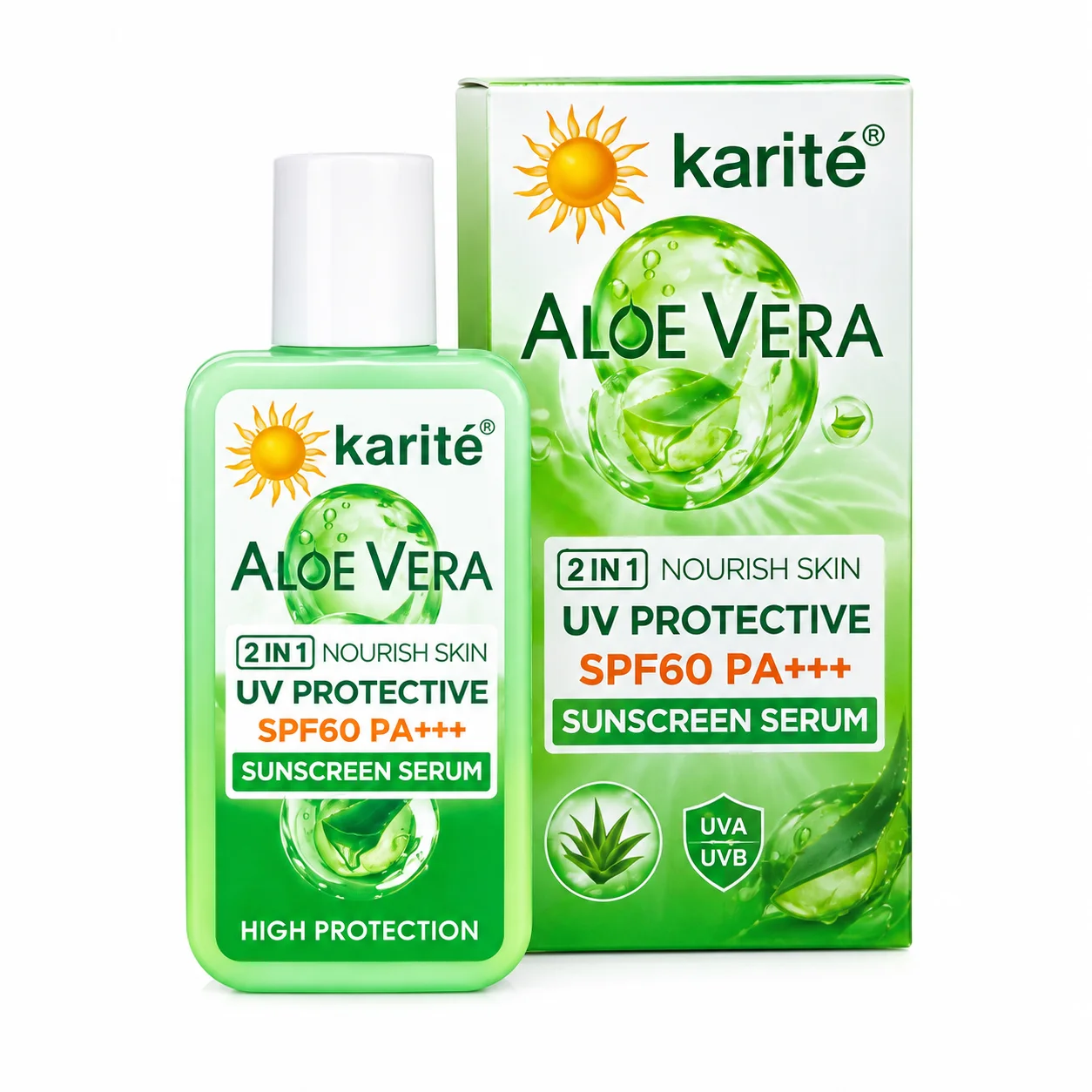 سرم ضد آفتاب و مغذی پوست آلوئه ورا SPF60 PA+++ کاریته