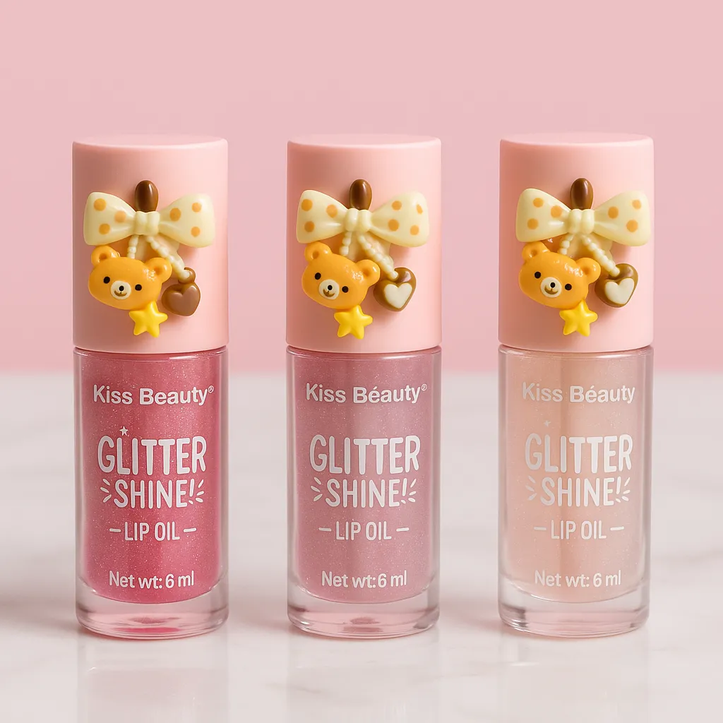 روغن لب براق Kiss Beauty مدل Glitter Shine با براش بزرگ