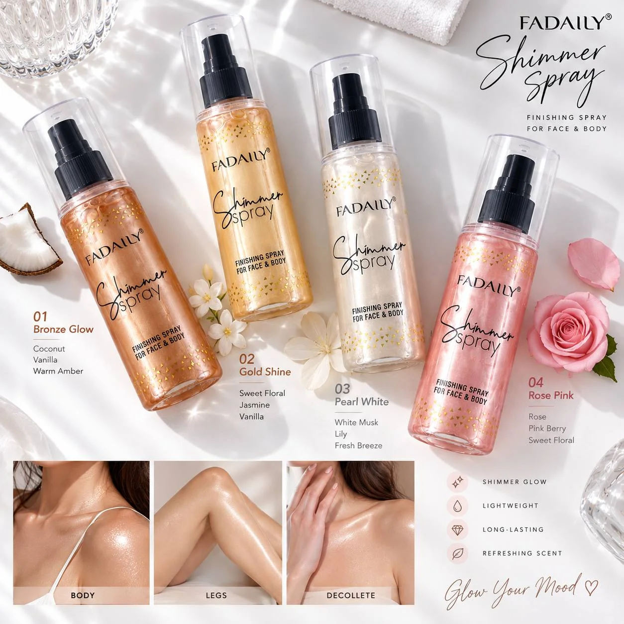 اسپری شاین‌دار صورت و بدن فادایلی FADAILY مدل Shimmer Spray - تصویر 2
