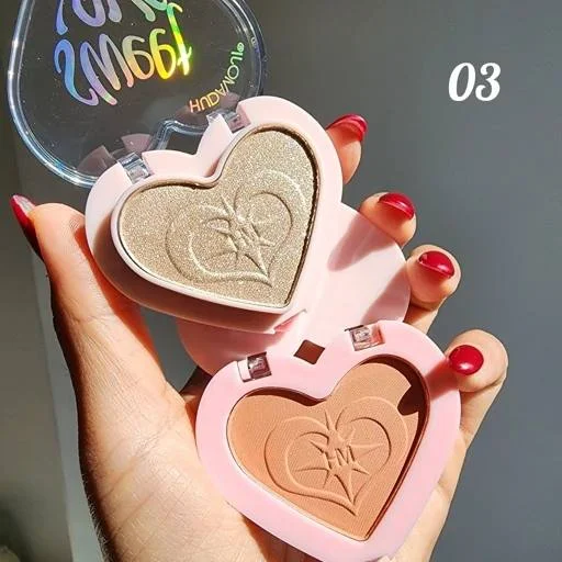 پالت دوکاره رژگونه و هایلایتر قلبی هدی موجی Sweet Love - تصویر 3