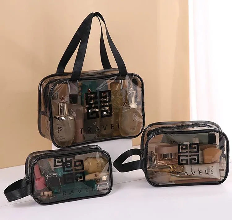 کیف لوازم آرایشی سه تکه شفاف مسافرتی