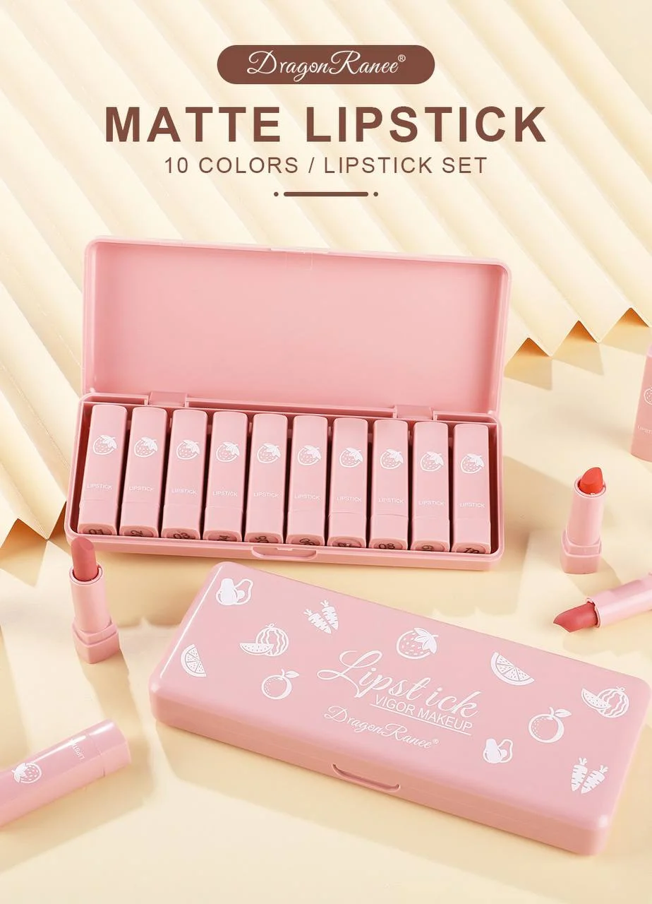ست رژ لب مات 10 عددی دراگون رانی مدل Lipstick Vigor Makeup - تصویر 4