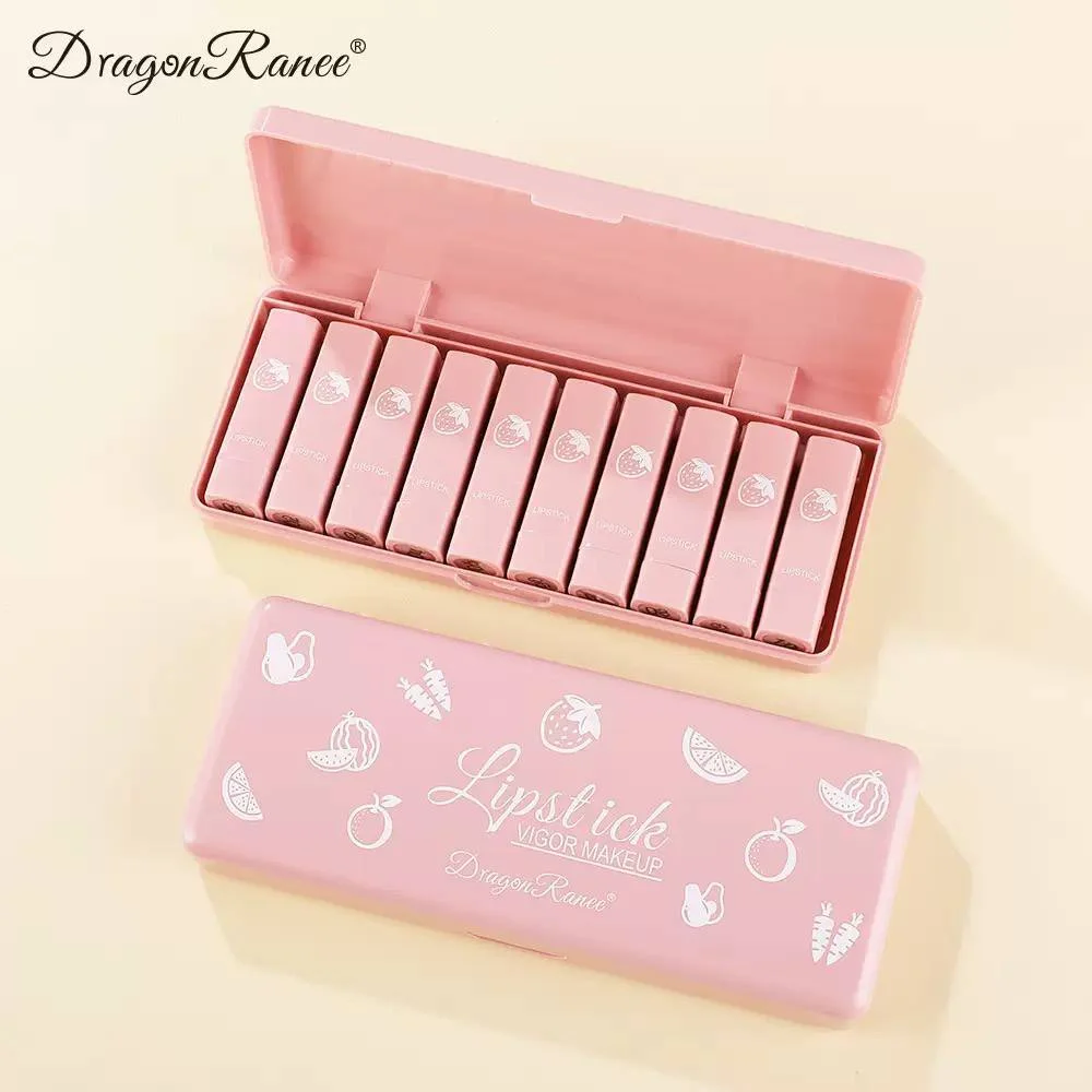 ست رژ لب مات 10 عددی دراگون رانی مدل Lipstick Vigor Makeup