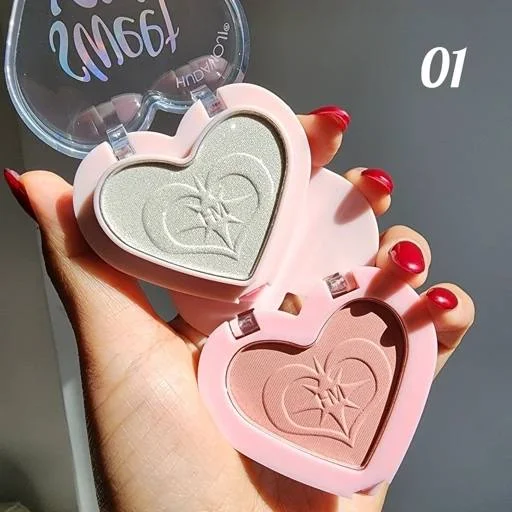 پالت دوکاره رژگونه و هایلایتر قلبی هدی موجی Sweet Love - تصویر 2